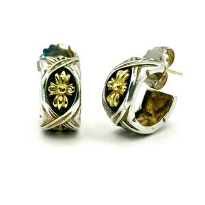 Lagos Caviar Two Tone Floral Huggie Hoop Earrings